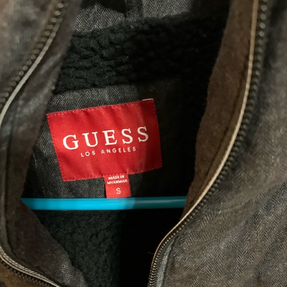 GUESS Puffer Winter Insulated Fleece Lined Jacket Black Winter Hooded Coat Large - Picture 2 of 3